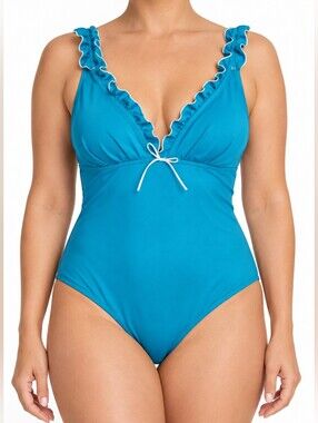 Gabar Size 14 Turquoise Ruffle One Piece Swimsuit Retro Pinup Style